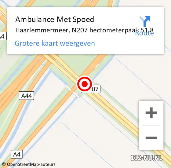 Locatie op kaart van de 112 melding: Ambulance Met Spoed Naar Haarlemmermeer, N207 hectometerpaal: 51,8 op 15 oktober 2023 11:05