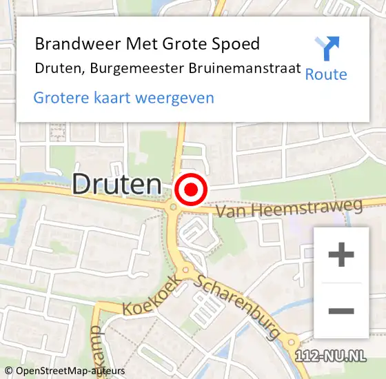 Locatie op kaart van de 112 melding: Brandweer Met Grote Spoed Naar Druten, Burgemeester Bruinemanstraat op 15 oktober 2023 11:26