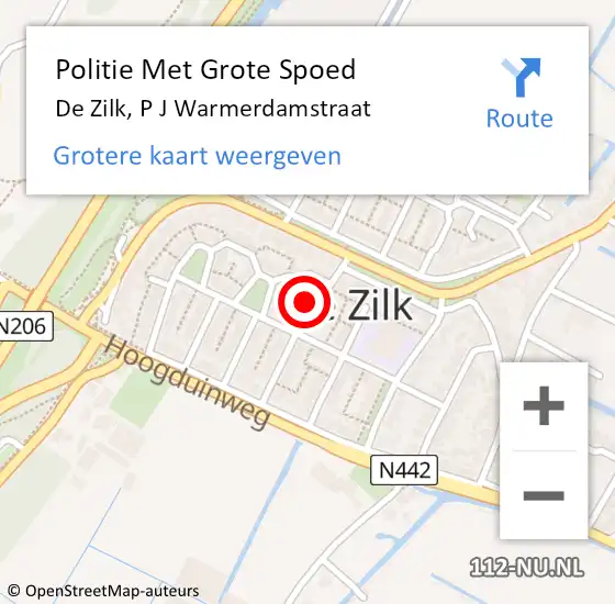 Locatie op kaart van de 112 melding: Politie Met Grote Spoed Naar De Zilk, P J Warmerdamstraat op 15 oktober 2023 15:09