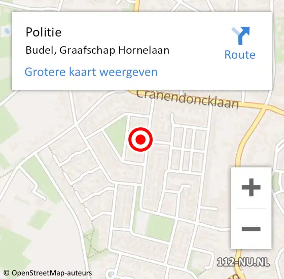 Locatie op kaart van de 112 melding: Politie Budel, Graafschap Hornelaan op 15 oktober 2023 16:20
