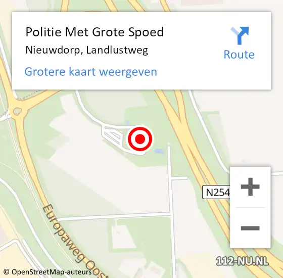 Locatie op kaart van de 112 melding: Politie Met Grote Spoed Naar Nieuwdorp, Landlustweg op 15 oktober 2023 19:39