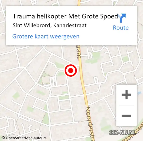 Locatie op kaart van de 112 melding: Trauma helikopter Met Grote Spoed Naar Sint Willebrord, Kanariestraat op 15 oktober 2023 20:07
