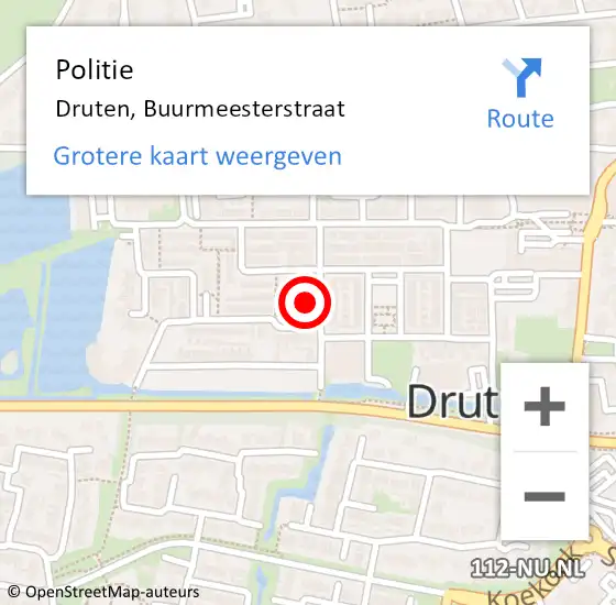 Locatie op kaart van de 112 melding: Politie Druten, Buurmeesterstraat op 15 oktober 2023 21:00
