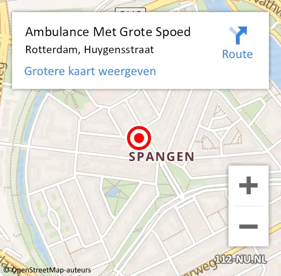 Locatie op kaart van de 112 melding: Ambulance Met Grote Spoed Naar Rotterdam, Huygensstraat op 15 oktober 2023 21:19