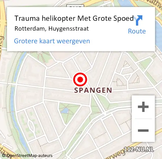 Locatie op kaart van de 112 melding: Trauma helikopter Met Grote Spoed Naar Rotterdam, Huygensstraat op 15 oktober 2023 21:20