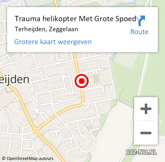 Locatie op kaart van de 112 melding: Trauma helikopter Met Grote Spoed Naar Terheijden, Zeggelaan op 15 oktober 2023 23:06