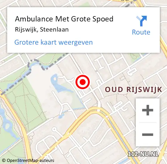 Locatie op kaart van de 112 melding: Ambulance Met Grote Spoed Naar Rijswijk, Steenlaan op 16 oktober 2023 00:18