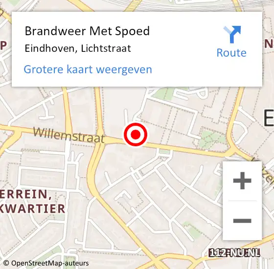 Locatie op kaart van de 112 melding: Brandweer Met Spoed Naar Eindhoven, Lichtstraat op 16 oktober 2023 00:25