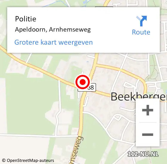 Locatie op kaart van de 112 melding: Politie Apeldoorn, Arnhemseweg op 16 oktober 2023 05:47