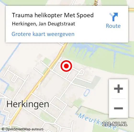 Locatie op kaart van de 112 melding: Trauma helikopter Met Spoed Naar Herkingen, Jan Deugtstraat op 16 oktober 2023 06:35