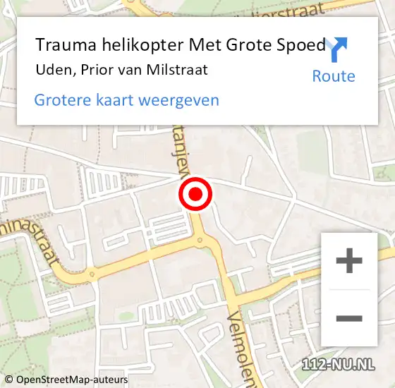 Locatie op kaart van de 112 melding: Trauma helikopter Met Grote Spoed Naar Uden, Prior van Milstraat op 16 oktober 2023 07:24