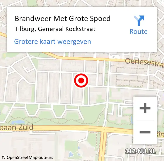 Locatie op kaart van de 112 melding: Brandweer Met Grote Spoed Naar Tilburg, Generaal Kockstraat op 16 oktober 2023 08:34