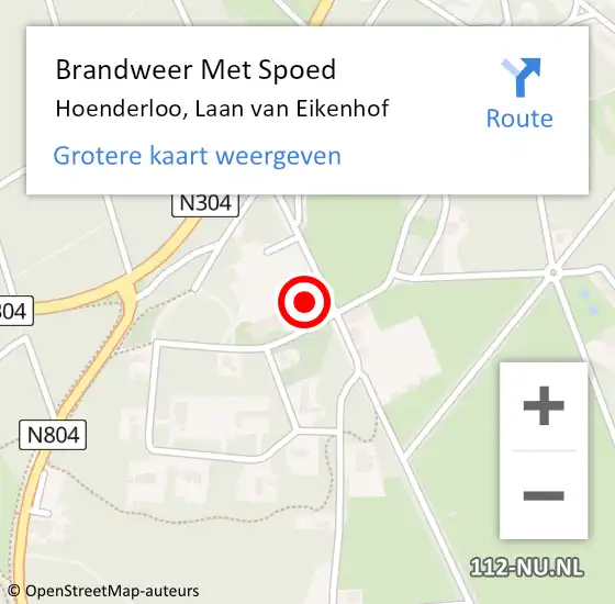 Locatie op kaart van de 112 melding: Brandweer Met Spoed Naar Hoenderloo, Laan van Eikenhof op 16 oktober 2023 11:00