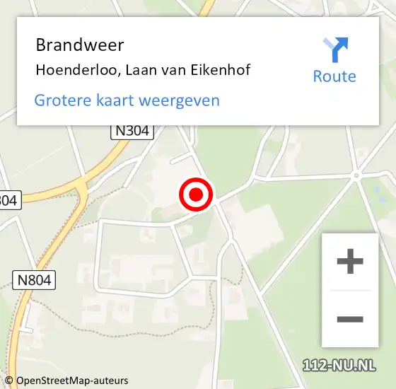 Locatie op kaart van de 112 melding: Brandweer Hoenderloo, Laan van Eikenhof op 16 oktober 2023 11:02