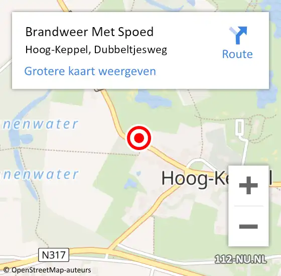 Locatie op kaart van de 112 melding: Brandweer Met Spoed Naar Hoog-Keppel, Dubbeltjesweg op 16 oktober 2023 11:27