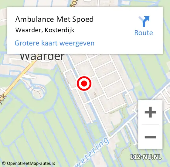 Locatie op kaart van de 112 melding: Ambulance Met Spoed Naar Waarder, Kosterdijk op 16 oktober 2023 11:32