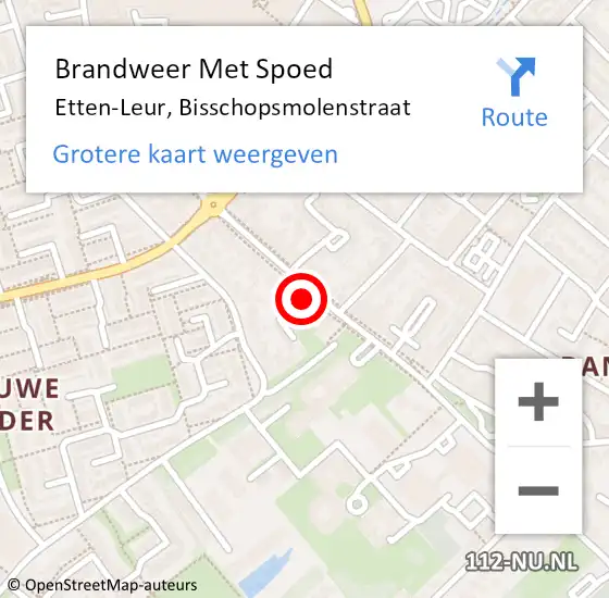 Locatie op kaart van de 112 melding: Brandweer Met Spoed Naar Etten-Leur, Bisschopsmolenstraat op 16 oktober 2023 11:58