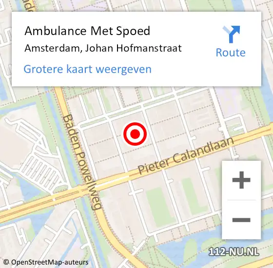 Locatie op kaart van de 112 melding: Ambulance Met Spoed Naar Amsterdam, Johan Hofmanstraat op 16 oktober 2023 12:14