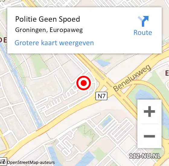 Locatie op kaart van de 112 melding: Politie Geen Spoed Naar Groningen, Europaweg op 16 oktober 2023 12:15
