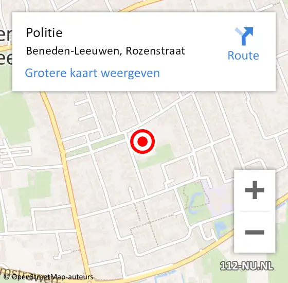 Locatie op kaart van de 112 melding: Politie Beneden-Leeuwen, Rozenstraat op 16 oktober 2023 12:37