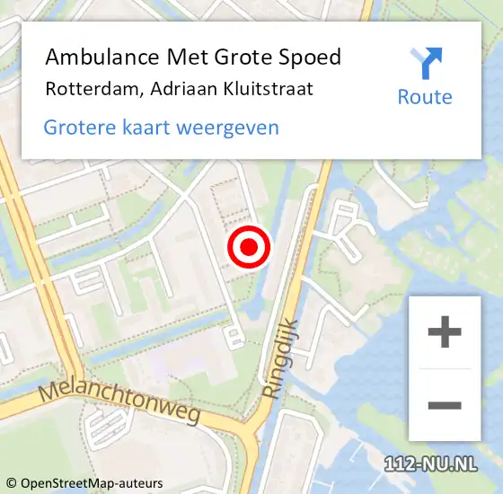 Locatie op kaart van de 112 melding: Ambulance Met Grote Spoed Naar Rotterdam, Adriaan Kluitstraat op 16 oktober 2023 12:50