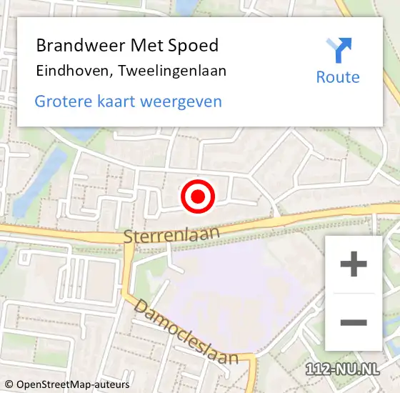Locatie op kaart van de 112 melding: Brandweer Met Spoed Naar Eindhoven, Tweelingenlaan op 16 oktober 2023 15:48