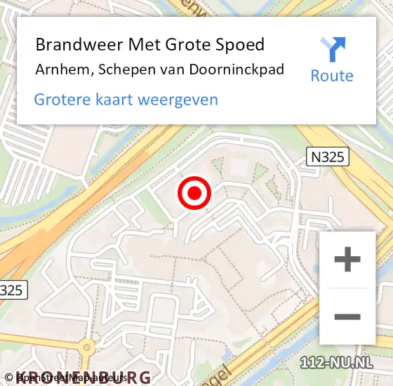 Locatie op kaart van de 112 melding: Brandweer Met Grote Spoed Naar Arnhem, Schepen van Doorninckpad op 16 oktober 2023 16:09