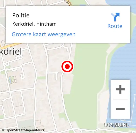 Locatie op kaart van de 112 melding: Politie Kerkdriel, Hintham op 16 oktober 2023 16:39