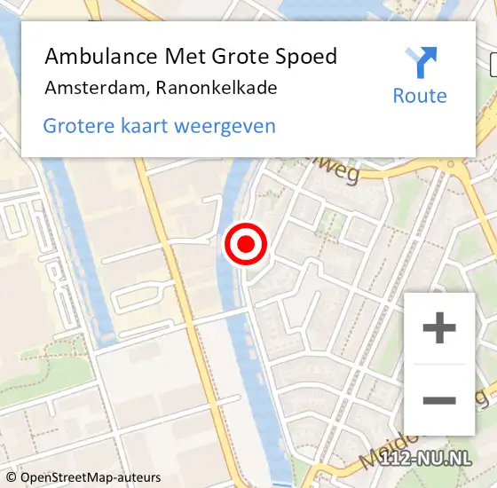 Locatie op kaart van de 112 melding: Ambulance Met Grote Spoed Naar Amsterdam, Ranonkelkade op 16 oktober 2023 17:41