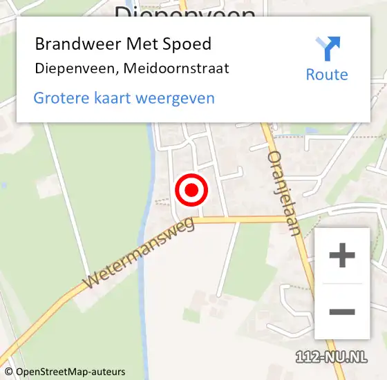 Locatie op kaart van de 112 melding: Brandweer Met Spoed Naar Diepenveen, Meidoornstraat op 16 oktober 2023 18:07