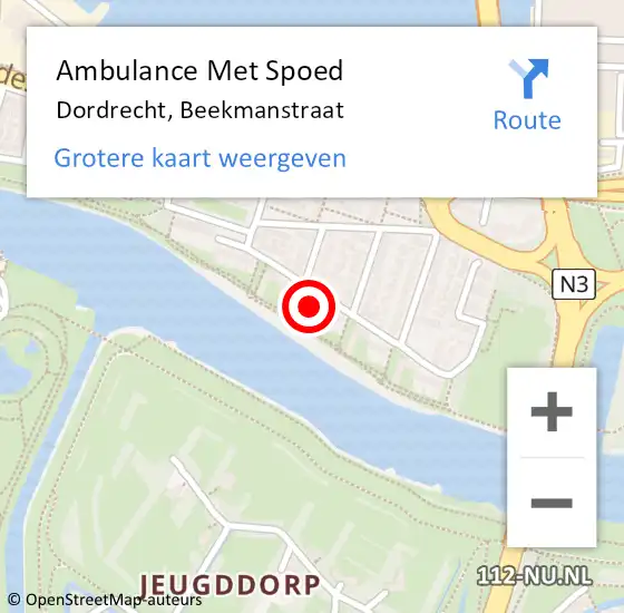 Locatie op kaart van de 112 melding: Ambulance Met Spoed Naar Dordrecht, Beekmanstraat op 16 oktober 2023 19:31