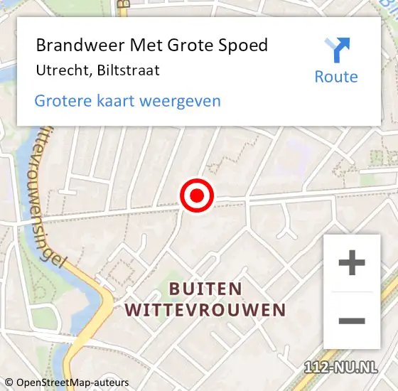Locatie op kaart van de 112 melding: Brandweer Met Grote Spoed Naar Utrecht, Biltstraat op 16 oktober 2023 19:59