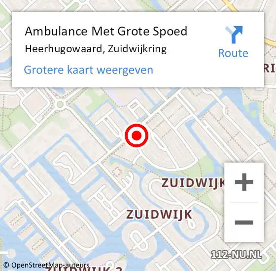 Locatie op kaart van de 112 melding: Ambulance Met Grote Spoed Naar Heerhugowaard, Zuidwijkring op 16 oktober 2023 22:49