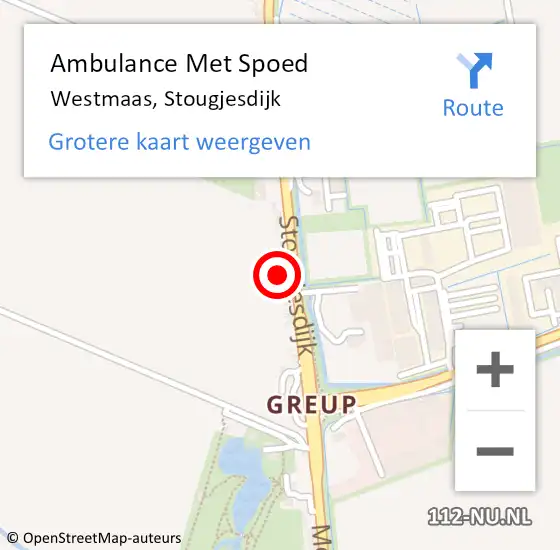 Locatie op kaart van de 112 melding: Ambulance Met Spoed Naar Westmaas, Stougjesdijk op 16 oktober 2023 22:52