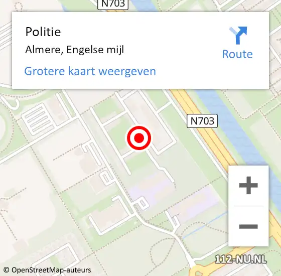 Locatie op kaart van de 112 melding: Politie Almere, Engelse mijl op 16 oktober 2023 23:27