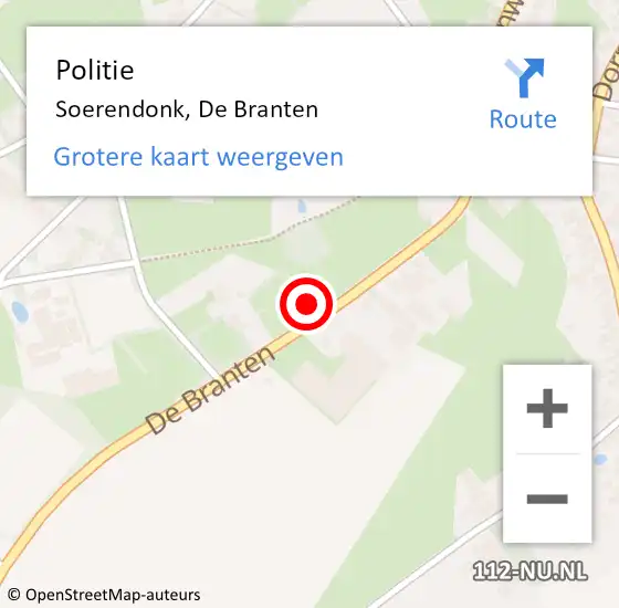 Locatie op kaart van de 112 melding: Politie Soerendonk, De Branten op 17 oktober 2023 04:44