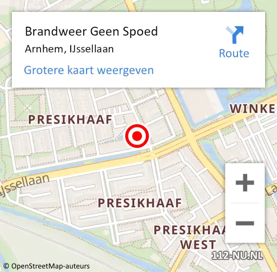 Locatie op kaart van de 112 melding: Brandweer Geen Spoed Naar Arnhem, IJssellaan op 17 oktober 2023 10:11