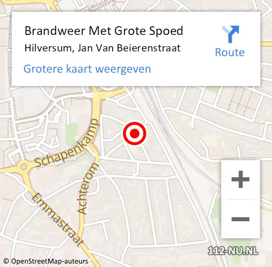 Locatie op kaart van de 112 melding: Brandweer Met Grote Spoed Naar Hilversum, Jan Van Beierenstraat op 11 september 2014 20:44