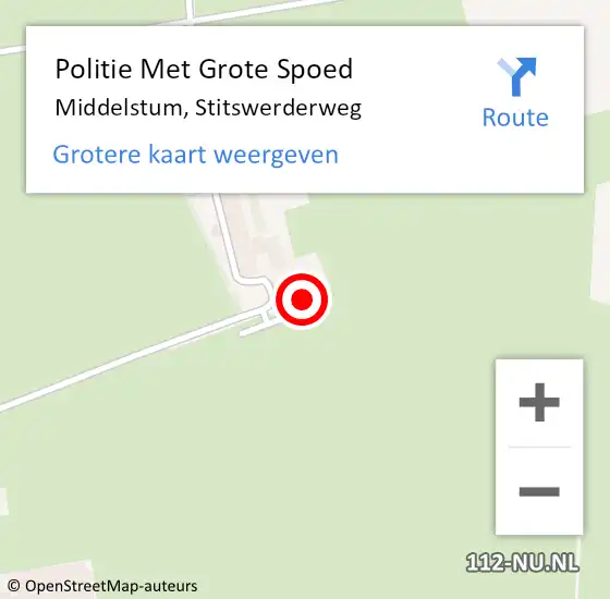 Locatie op kaart van de 112 melding: Politie Met Grote Spoed Naar Middelstum, Stitswerderweg op 17 oktober 2023 13:06