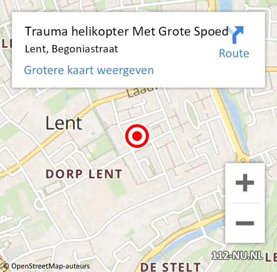 Locatie op kaart van de 112 melding: Trauma helikopter Met Grote Spoed Naar Lent, Begoniastraat op 17 oktober 2023 16:12