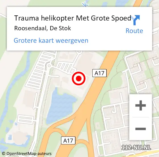 Locatie op kaart van de 112 melding: Trauma helikopter Met Grote Spoed Naar Roosendaal, De Stok op 17 oktober 2023 16:33