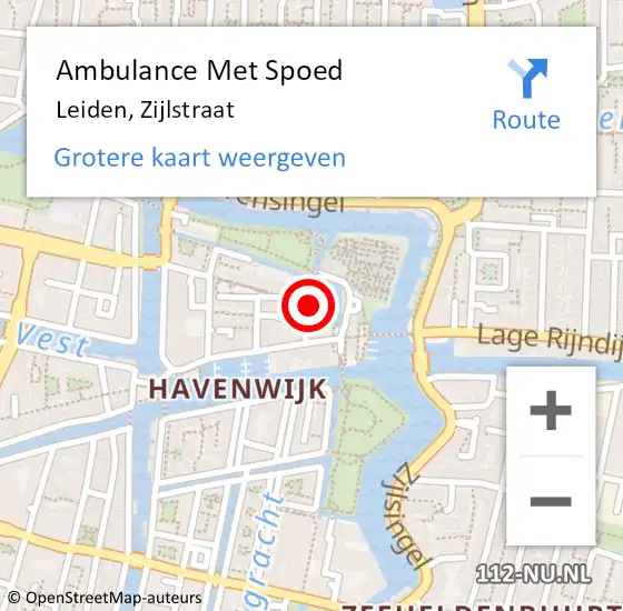 Locatie op kaart van de 112 melding: Ambulance Met Spoed Naar Leiden, Zijlstraat op 17 oktober 2023 18:08