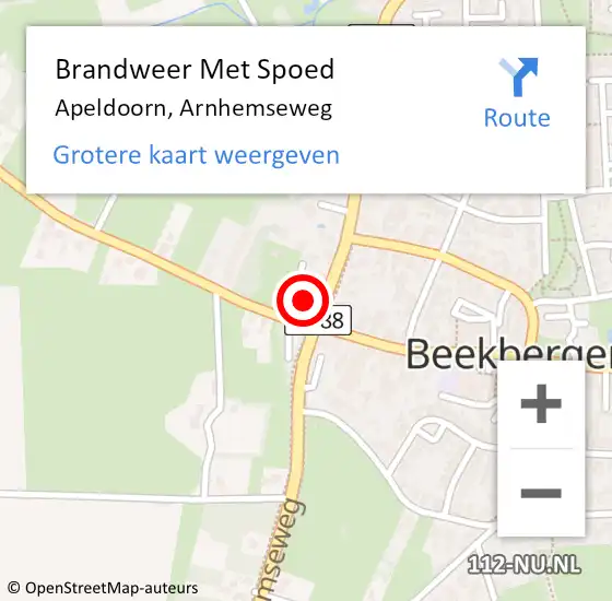 Locatie op kaart van de 112 melding: Brandweer Met Spoed Naar Apeldoorn, Arnhemseweg op 17 oktober 2023 18:28
