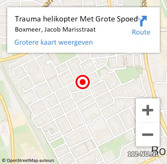 Locatie op kaart van de 112 melding: Trauma helikopter Met Grote Spoed Naar Boxmeer, Jacob Marisstraat op 17 oktober 2023 19:29