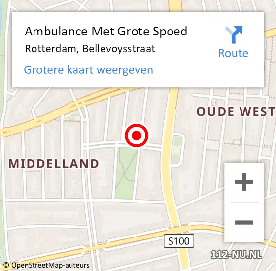 Locatie op kaart van de 112 melding: Ambulance Met Grote Spoed Naar Rotterdam, Bellevoysstraat op 17 oktober 2023 21:17