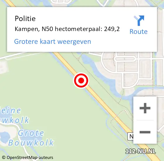 Locatie op kaart van de 112 melding: Politie Kampen, N50 hectometerpaal: 249,2 op 18 oktober 2023 07:31