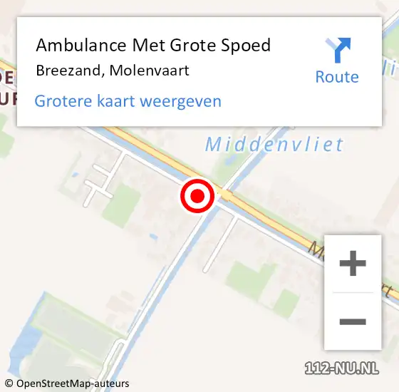 Locatie op kaart van de 112 melding: Ambulance Met Grote Spoed Naar Breezand, Molenvaart op 18 oktober 2023 07:40
