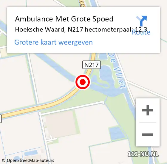 Locatie op kaart van de 112 melding: Ambulance Met Grote Spoed Naar Hoeksche Waard, N217 hectometerpaal: 12,3 op 18 oktober 2023 07:41