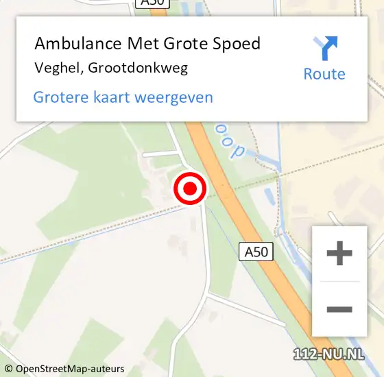 Locatie op kaart van de 112 melding: Ambulance Met Grote Spoed Naar Veghel, Grootdonkweg op 12 september 2014 00:01
