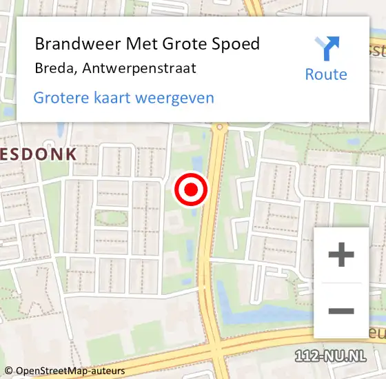 Locatie op kaart van de 112 melding: Brandweer Met Grote Spoed Naar Breda, Antwerpenstraat op 18 oktober 2023 10:22